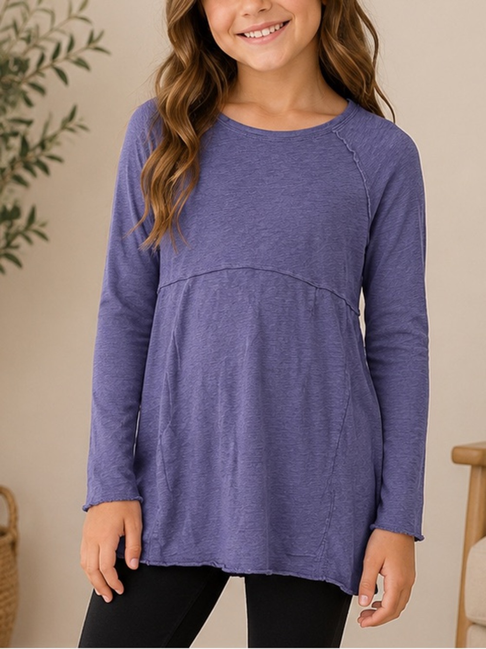 Girls' Long Sleeve Crew Tee in Lavender